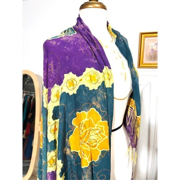 Vintage Abstract Floral Tie-Dye Wrinkled Scarf - Picture 2 of 3